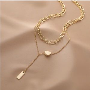 💎BOGO❗️Double 2 Layer Gold Toned Necklace chain with gold bead
